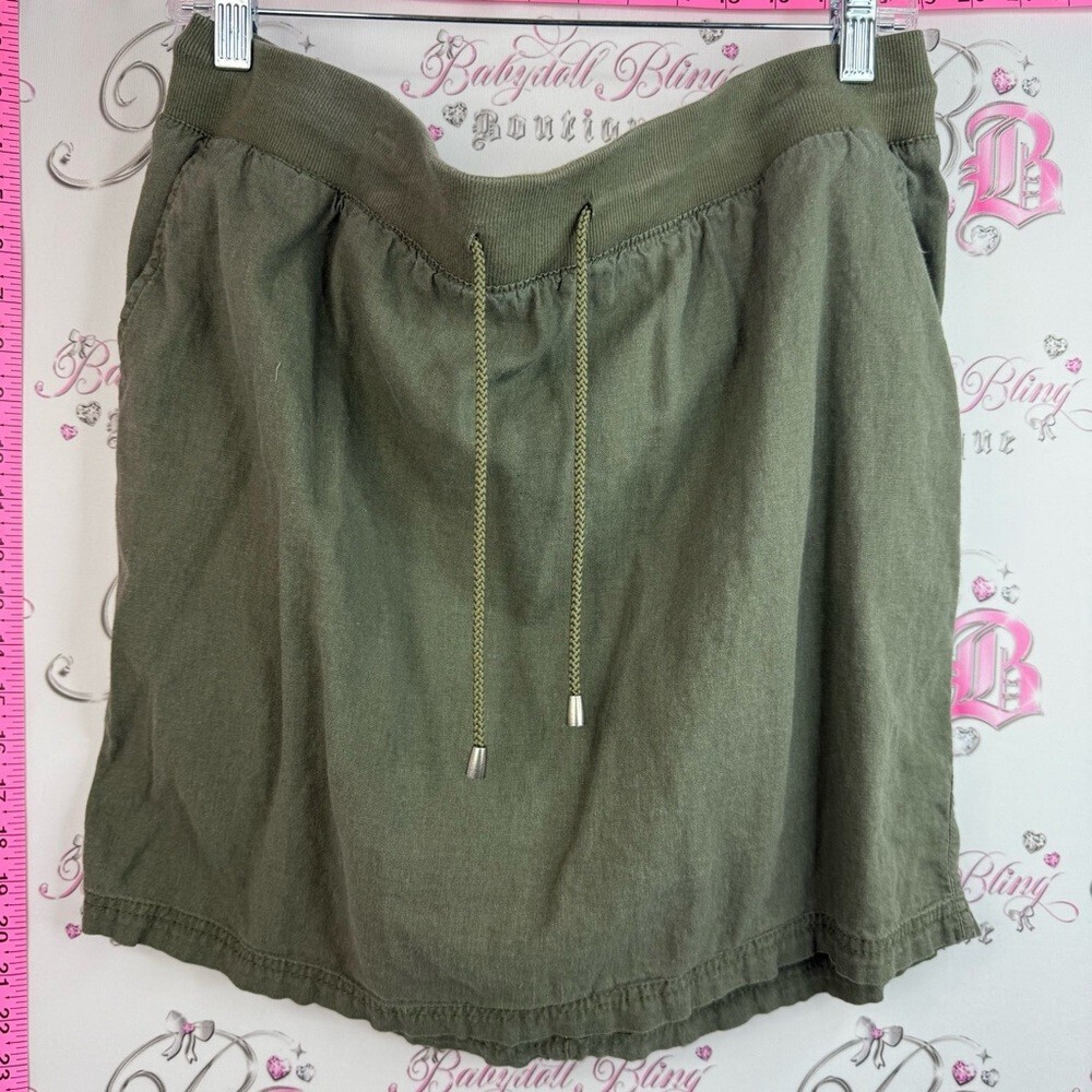 Joe Fresh skirt green tie up waist Olive Drawstring A-Line Midi Skirt